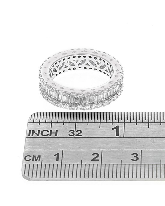 3 Row Alterning Round and Baguette Diamond Eternity Band